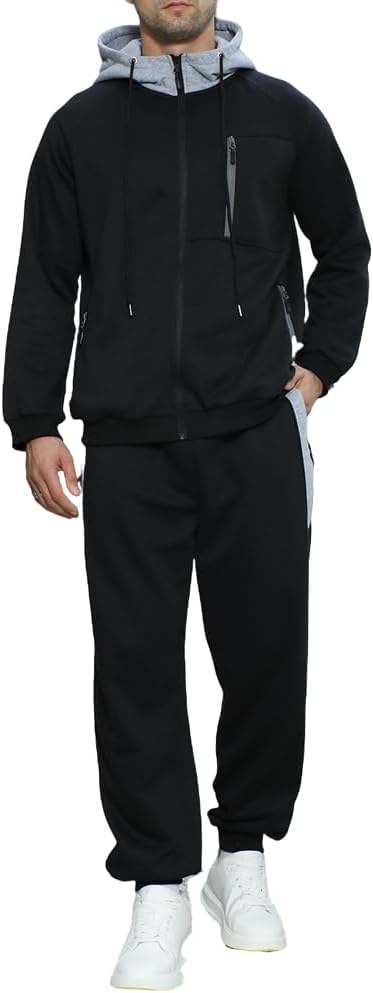 Long Sleeve Full-Zip Jogging Sweatpants 2 Piece Patchwork Sportsuits