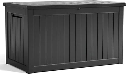 100 Gallon Resin Deck Box Lockable Waterproof Outdoor Storage Black