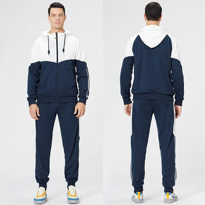 Full-Zip Jogging Sweatpants 2 Piece Patchwork Sportsuits