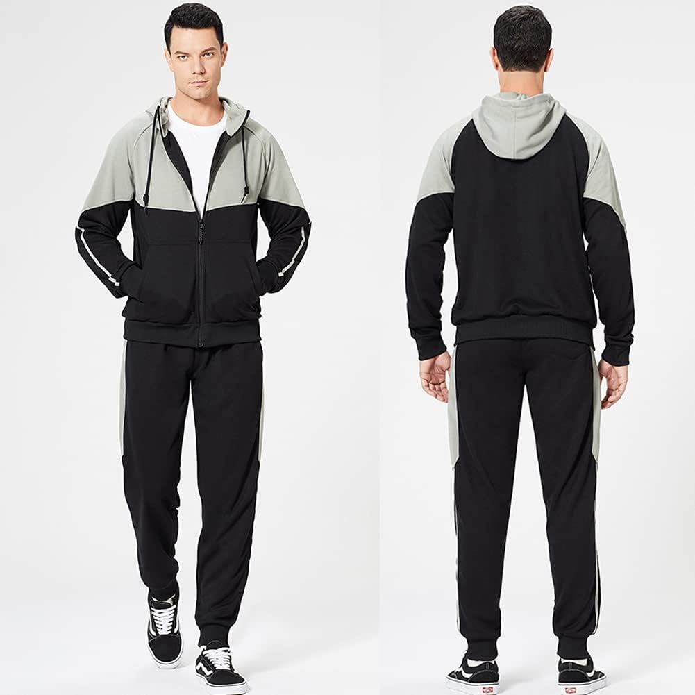 Full-Zip Jogging Sweatpants 2 Piece Patchwork Sportsuits