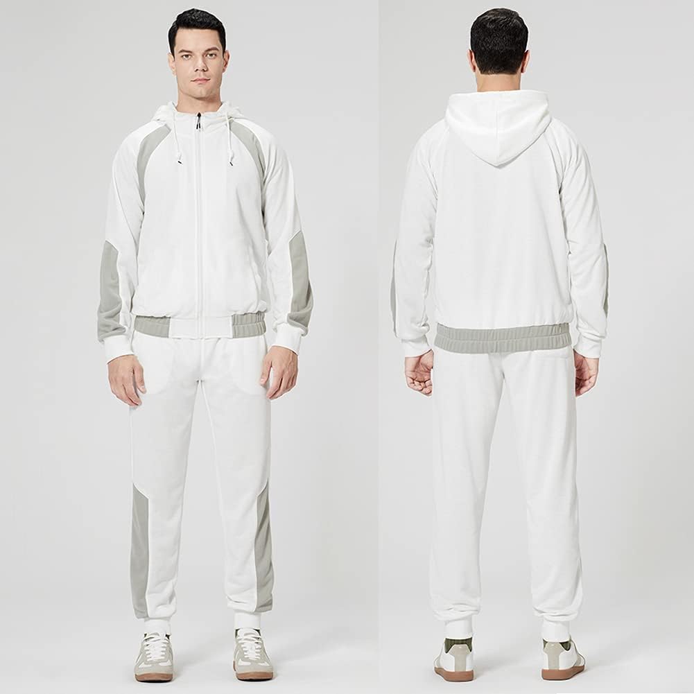 Full-Zip Jogging Sweatpants 2 Piece Patchwork Sportsuits