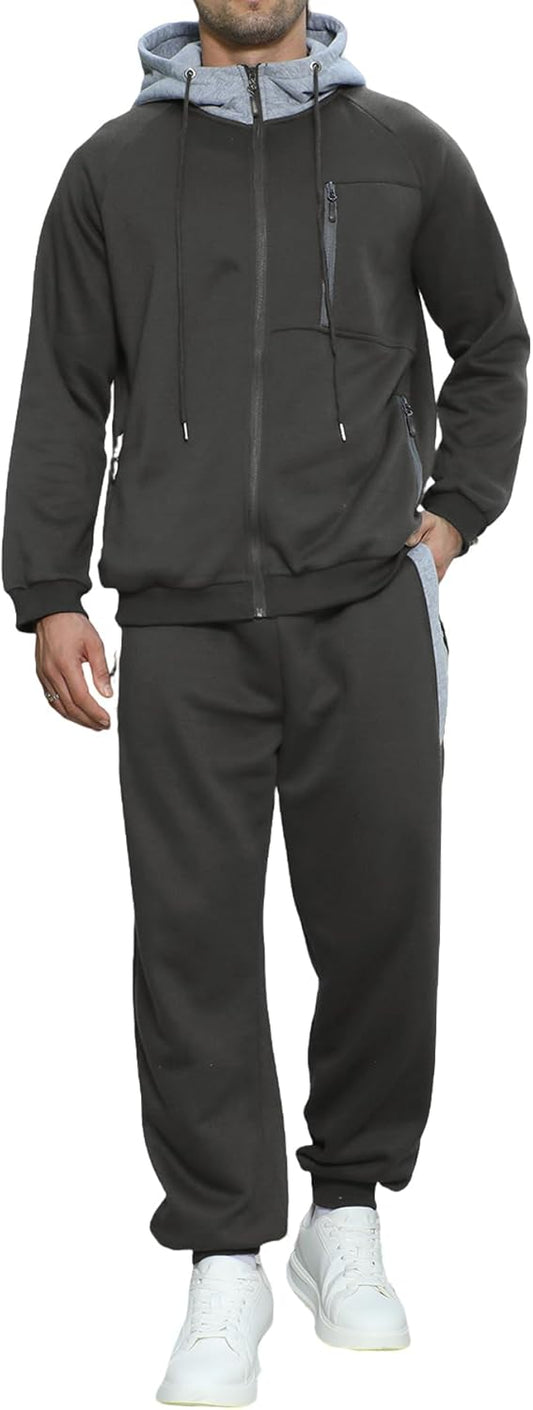 Long Sleeve Full-Zip Jogging Sweatpants 2 Piece Patchwork Sportsuits