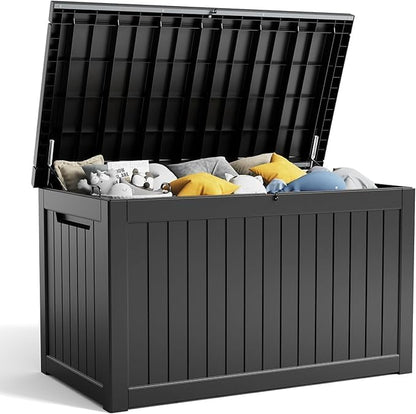100 Gallon Resin Deck Box Lockable Waterproof Outdoor Storage Black
