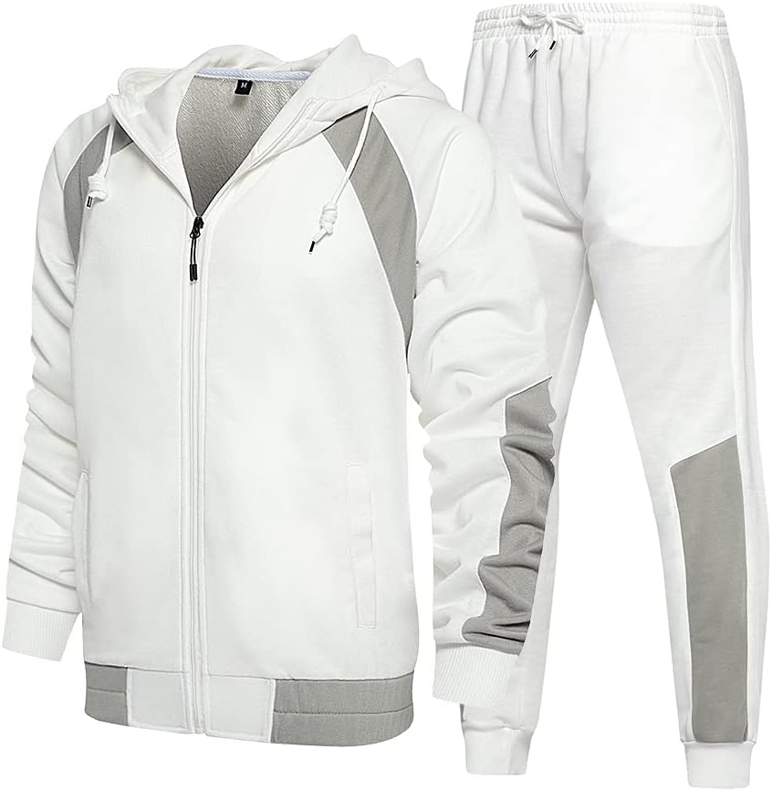 Full-Zip Jogging Sweatpants 2 Piece Patchwork Sportsuits