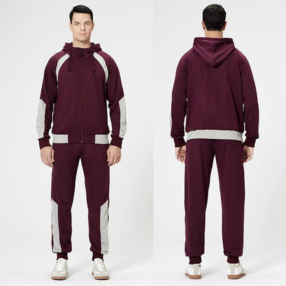 Full-Zip Jogging Sweatpants 2 Piece Patchwork Sportsuits