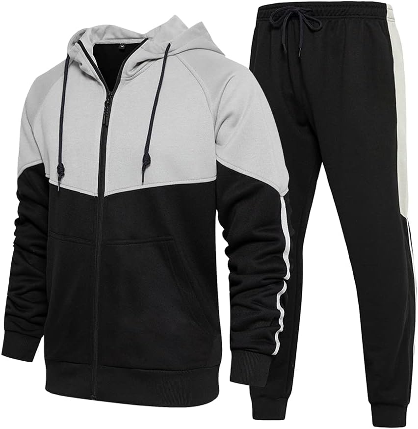 Full-Zip Jogging Sweatpants 2 Piece Patchwork Sportsuits