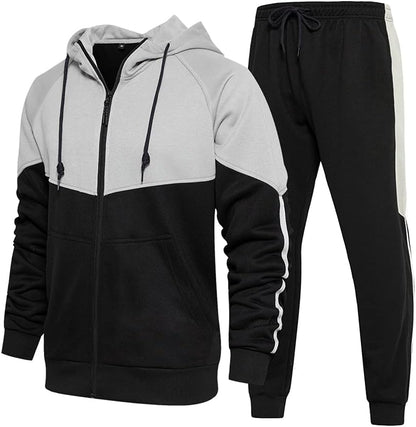 Full-Zip Jogging Sweatpants 2 Piece Patchwork Sportsuits
