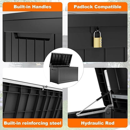100 Gallon Resin Deck Box Lockable Waterproof Outdoor Storage Black