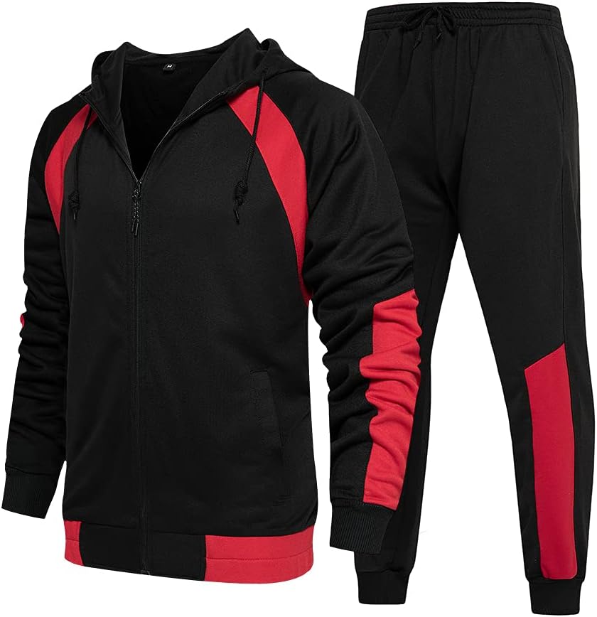 Full-Zip Jogging Sweatpants 2 Piece Patchwork Sportsuits