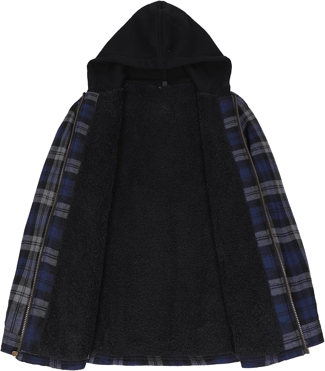 Men's Sherpa Lined Full Zip Hooded Plaid Shirt Jacket