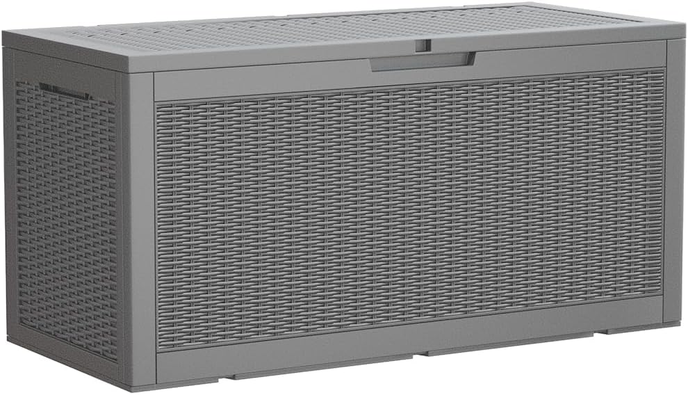 100 Gallon Large Resin Deck Box Waterproof Lockable Outdoor Storage Black