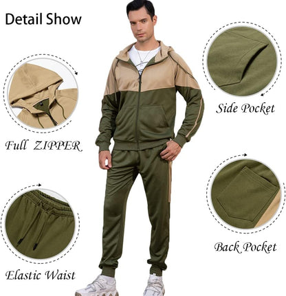 Full-Zip Jogging Sweatpants 2 Piece Patchwork Sportsuits