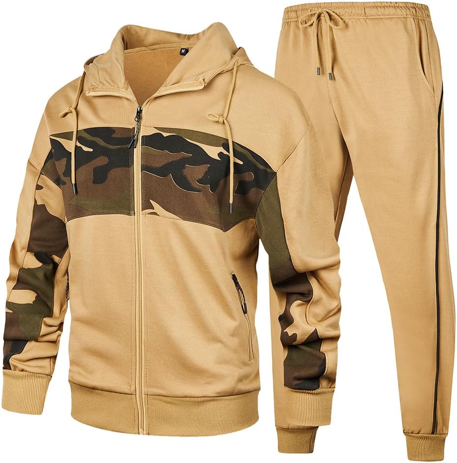 Full-Zip Jogging Sweatpants 2 Piece Patchwork Sportsuits