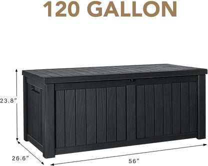 100 Gallon Large Resin Deck Box Waterproof Lockable Outdoor Storage Black