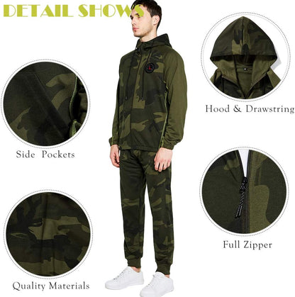 2 Piece Casual Tracksuits Camo Hoodie Jogging Sweatpants Suit