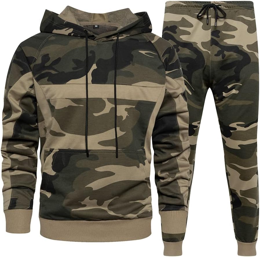 2 Piece Casual Tracksuits Camo Hoodie Jogging Sweatpants Suit