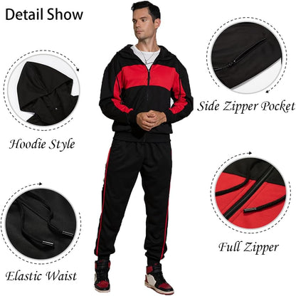 Full-Zip Jogging Sweatpants 2 Piece Patchwork Sportsuits