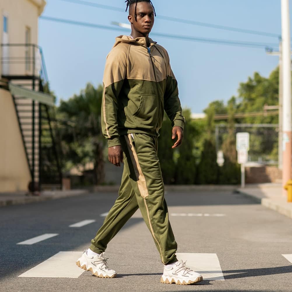 Full-Zip Jogging Sweatpants 2 Piece Patchwork Sportsuits