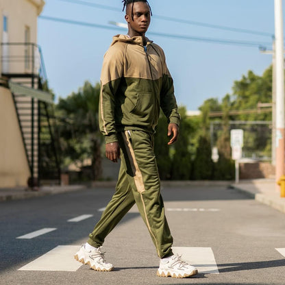 Full-Zip Jogging Sweatpants 2 Piece Patchwork Sportsuits