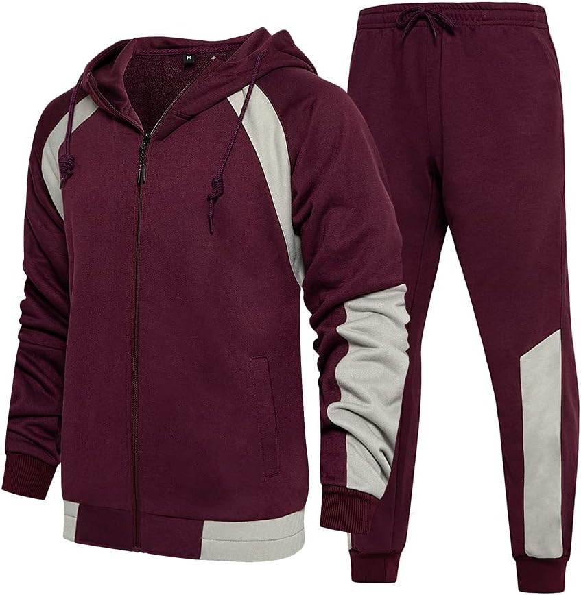 Full-Zip Jogging Sweatpants 2 Piece Patchwork Sportsuits