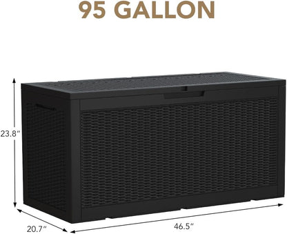 100 Gallon Large Resin Deck Box Waterproof Lockable Outdoor Storage Black
