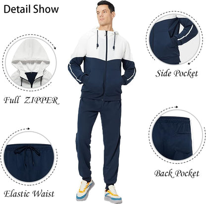 Full-Zip Jogging Sweatpants 2 Piece Patchwork Sportsuits