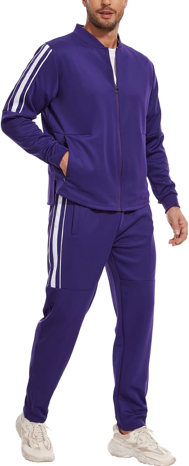 2 Piece Casual Sweat Jogging Suit Set Athletic Full Zip Hoodies