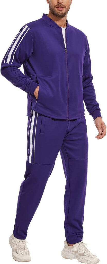 2 Piece Casual Sweat Jogging Suit Set Athletic Full Zip Hoodies