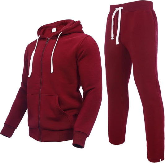 2 Piece Casual Sweat Jogging Suit Set Athletic Full Zip Hoodies