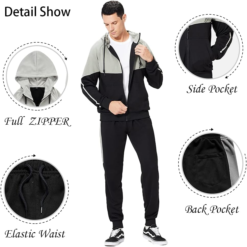 Full-Zip Jogging Sweatpants 2 Piece Patchwork Sportsuits