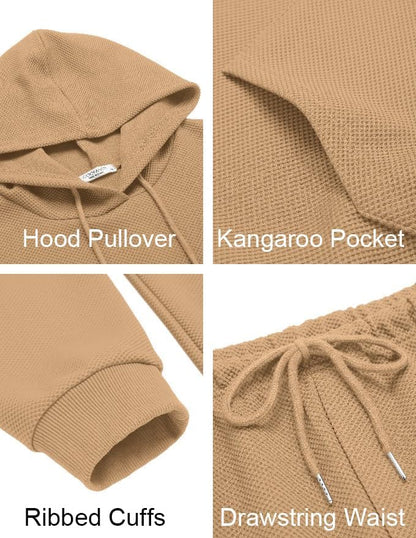Men's Tracksuits 2 Pieces Waffle Hoodies Jogging Suit Set