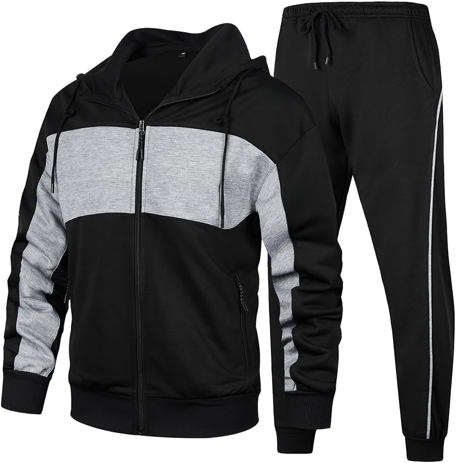 Full-Zip Jogging Sweatpants 2 Piece Patchwork Sportsuits