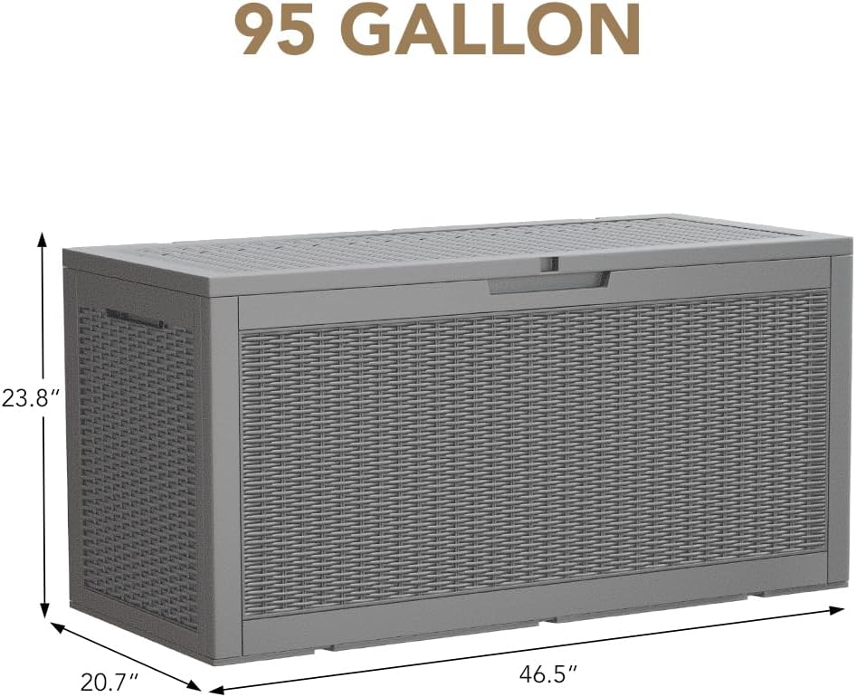 100 Gallon Large Resin Deck Box Waterproof Lockable Outdoor Storage Black
