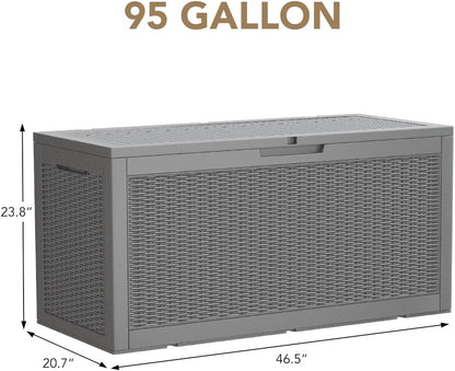 100 Gallon Large Resin Deck Box Waterproof Lockable Outdoor Storage Black