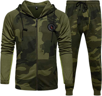 2 Piece Casual Tracksuits Camo Hoodie Jogging Sweatpants Suit