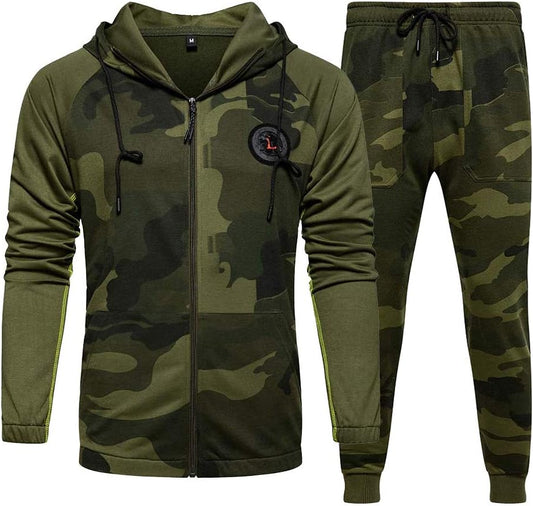 2 Piece Casual Tracksuits Camo Hoodie Jogging Sweatpants Suit
