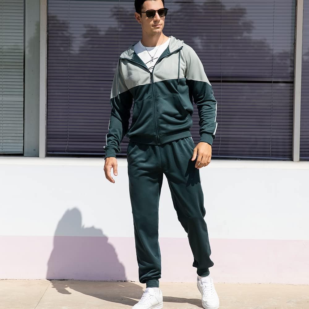 Full-Zip Jogging Sweatpants 2 Piece Patchwork Sportsuits