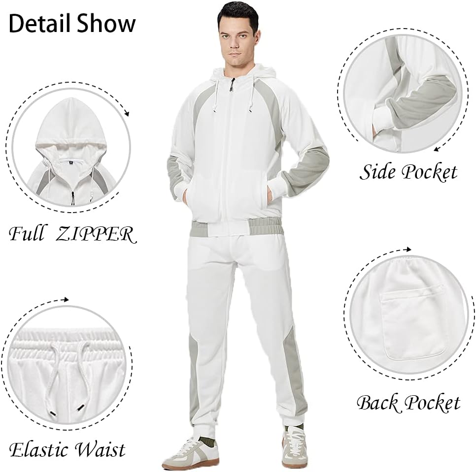 Full-Zip Jogging Sweatpants 2 Piece Patchwork Sportsuits
