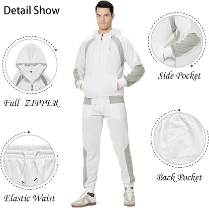 Full-Zip Jogging Sweatpants 2 Piece Patchwork Sportsuits