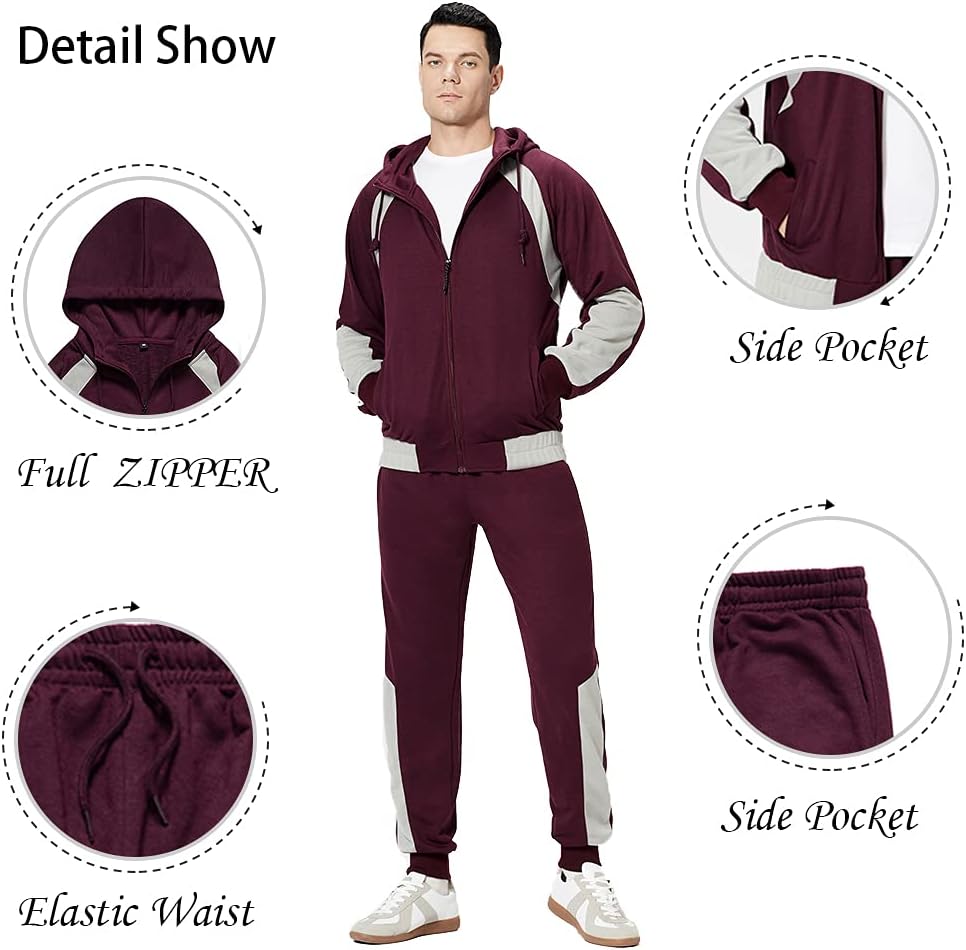 Full-Zip Jogging Sweatpants 2 Piece Patchwork Sportsuits