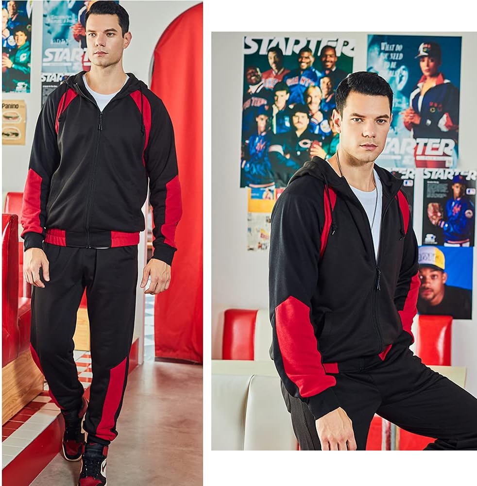 Full-Zip Jogging Sweatpants 2 Piece Patchwork Sportsuits