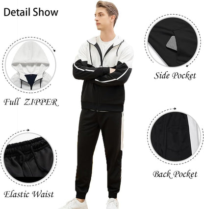 Full-Zip Jogging Sweatpants 2 Piece Patchwork Sportsuits