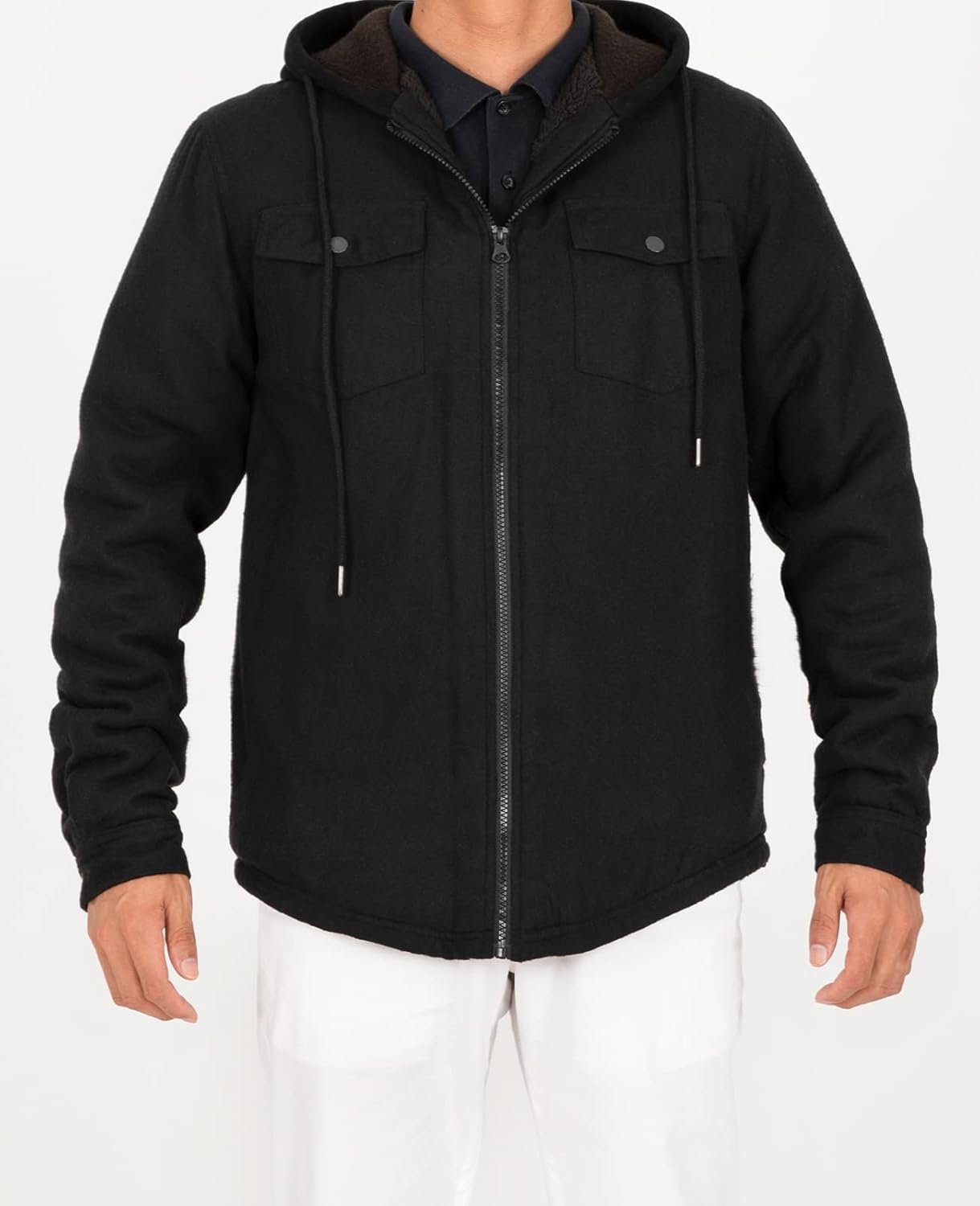 Men's Sherpa Lined Full Zip Hooded Plaid Shirt Jacket