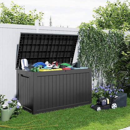 100 Gallon Resin Deck Box Lockable Waterproof Outdoor Storage Black