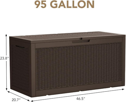 100 Gallon Large Resin Deck Box Waterproof Lockable Outdoor Storage Black