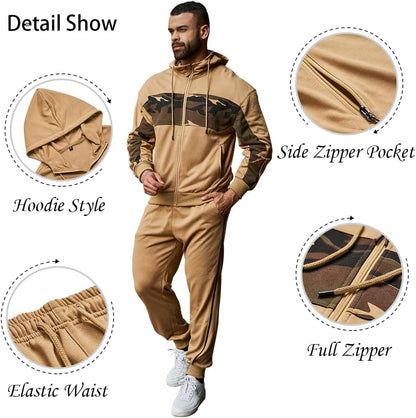 Full-Zip Jogging Sweatpants 2 Piece Patchwork Sportsuits