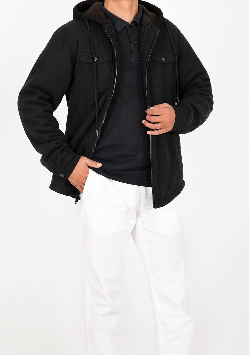 Men's Sherpa Lined Full Zip Hooded Plaid Shirt Jacket