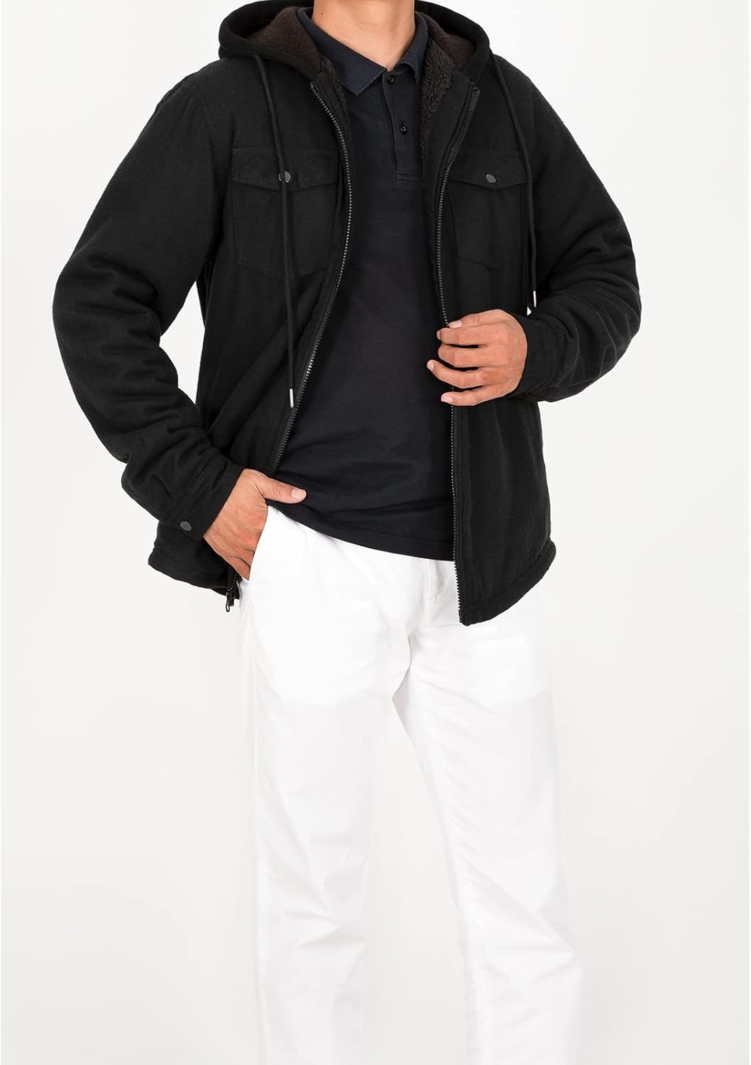 Men's Sherpa Lined Full Zip Hooded Plaid Shirt Jacket