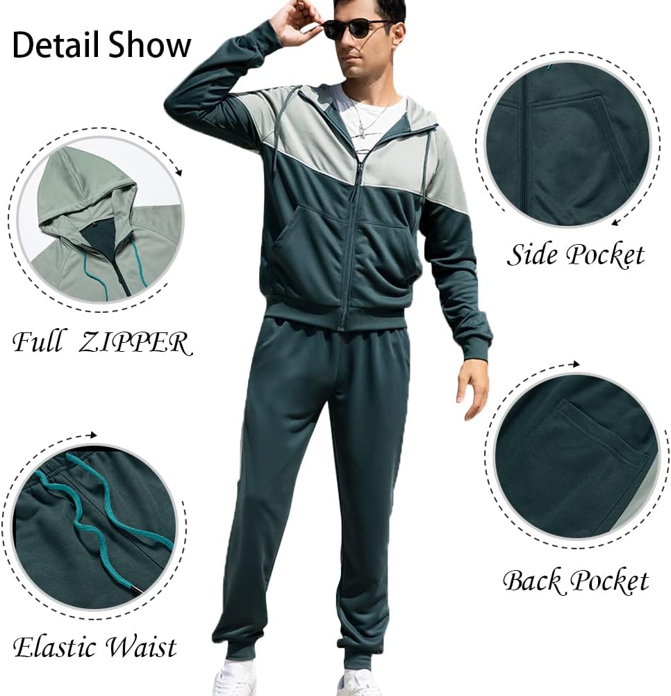 Full-Zip Jogging Sweatpants 2 Piece Patchwork Sportsuits