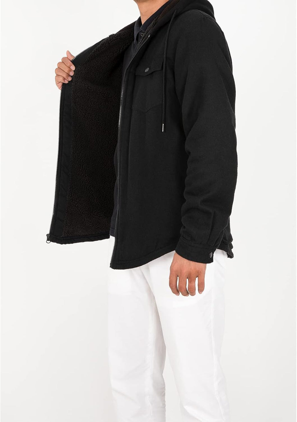 Men's Sherpa Lined Full Zip Hooded Plaid Shirt Jacket